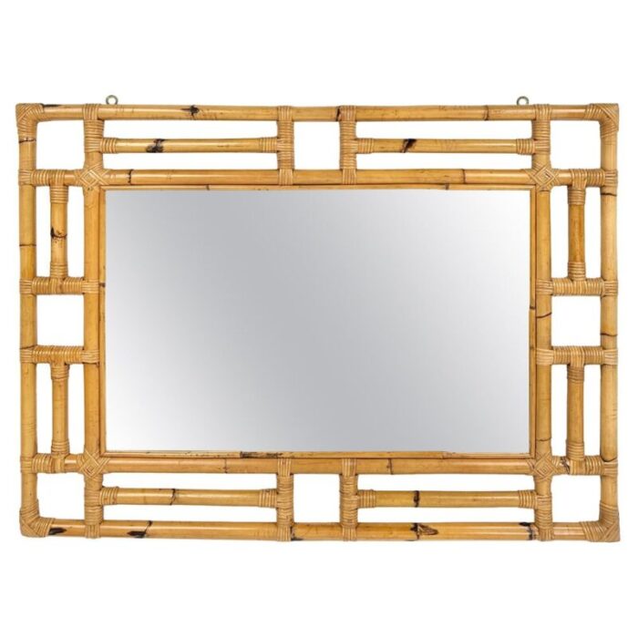 rectangular bamboo and rattan wall mirror in the style of vivai del sud italy 1970s 1