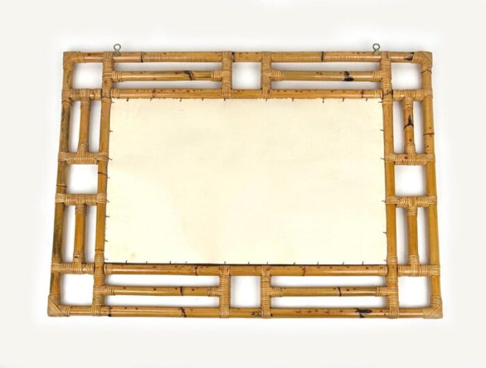 rectangular bamboo and rattan wall mirror in the style of vivai del sud italy 1970s 10