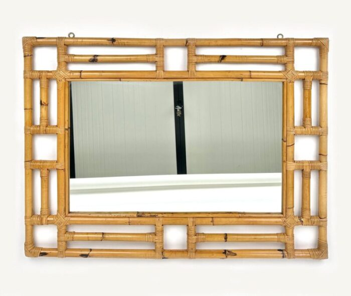 rectangular bamboo and rattan wall mirror in the style of vivai del sud italy 1970s 2