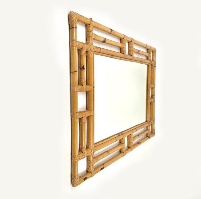 rectangular bamboo and rattan wall mirror in the style of vivai del sud italy 1970s 3