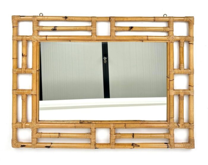 rectangular bamboo and rattan wall mirror in the style of vivai del sud italy 1970s 4