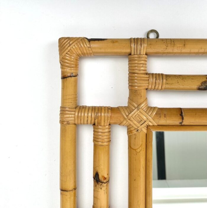 rectangular bamboo and rattan wall mirror in the style of vivai del sud italy 1970s 7