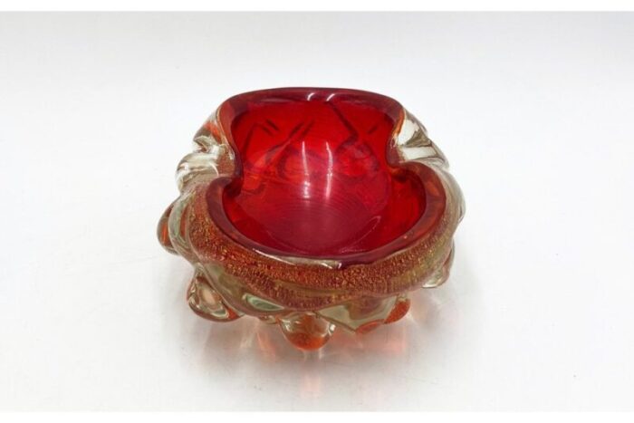 red glass ashtray italy 1970s 3