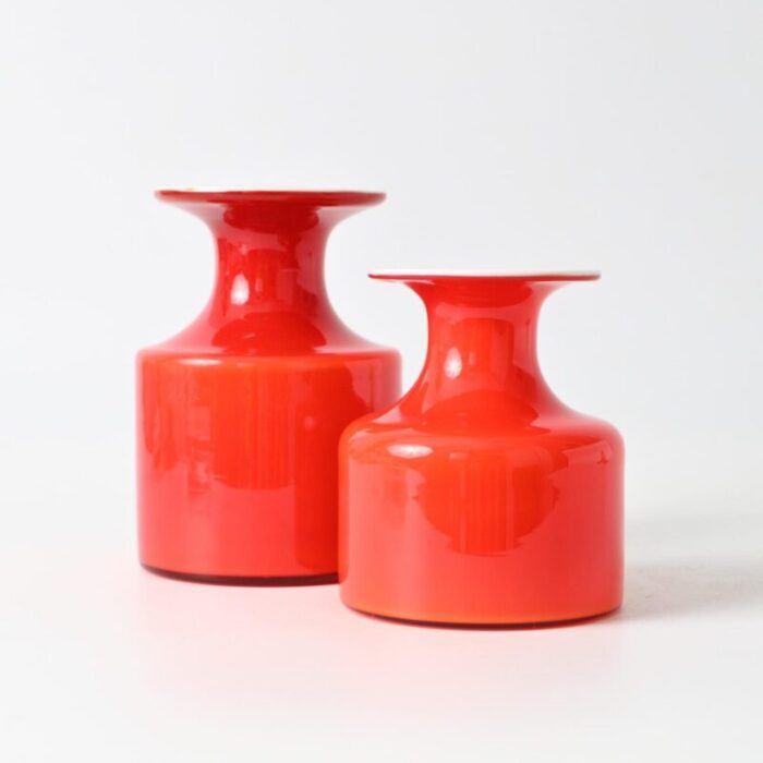 red glass carnaby vases by per lutken for holmegaard 1960s set of 2 2888