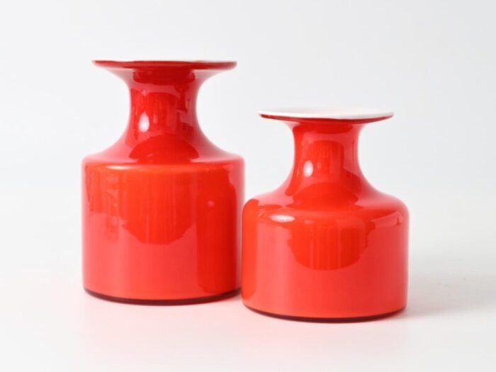 red glass carnaby vases by per lutken for holmegaard 1960s set of 2 3137