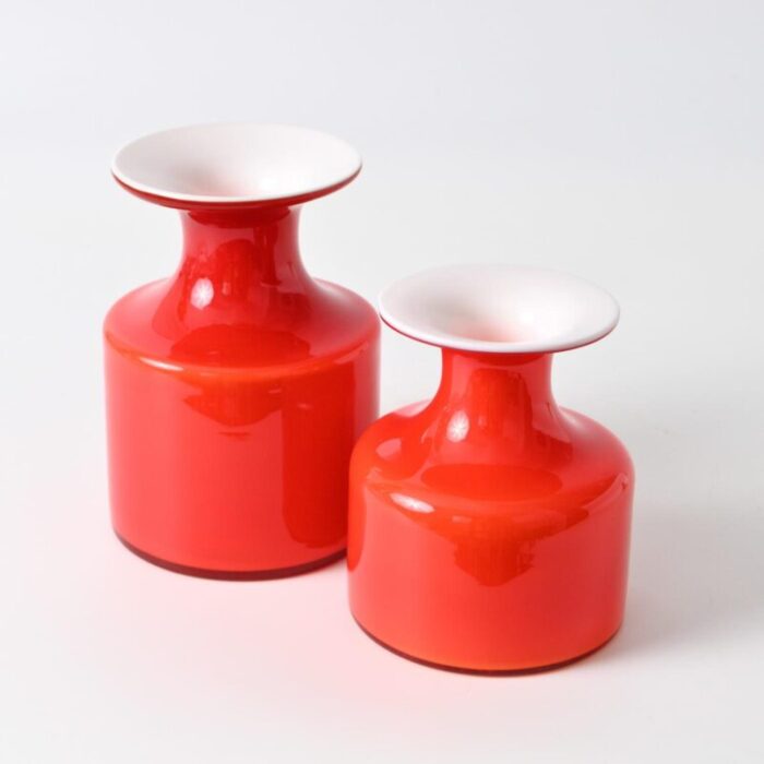 red glass carnaby vases by per lutken for holmegaard 1960s set of 2 3165