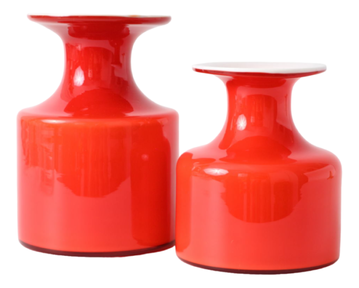 red glass carnaby vases by per lutken for holmegaard 1960s set of 2 4575