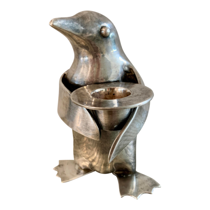 restoration hardware silver plated penguin candle holder 0519