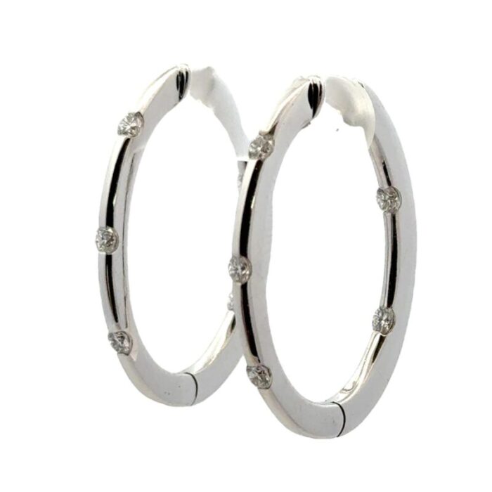 roberto coin diamond 18 karat white gold flat oval hoop earrings 2 pieces 5737