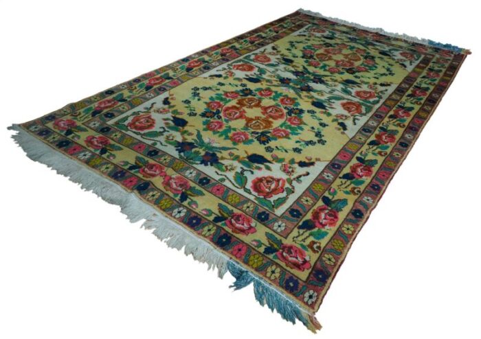 roses oriental hand knotted rug in wool 1920s 2