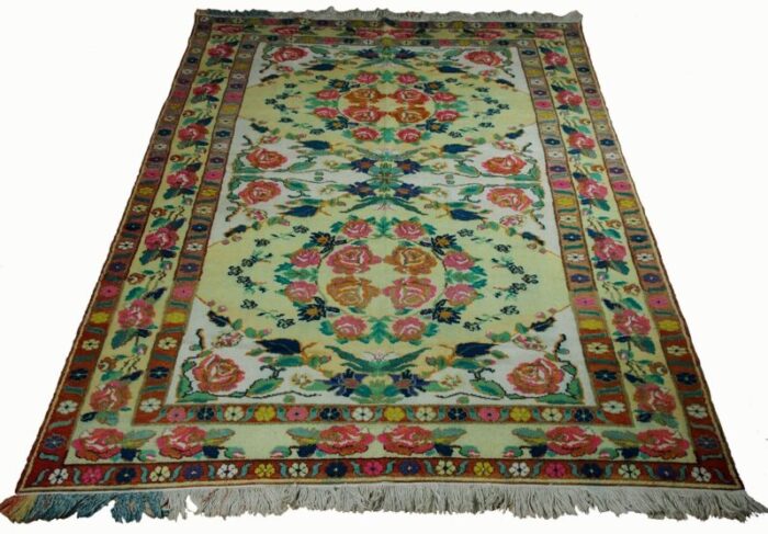 roses oriental hand knotted rug in wool 1920s 4