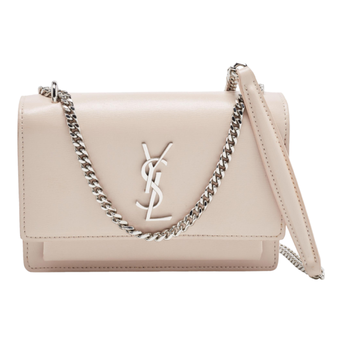 saint laurent light pink leather sunset wallet on chain 0943