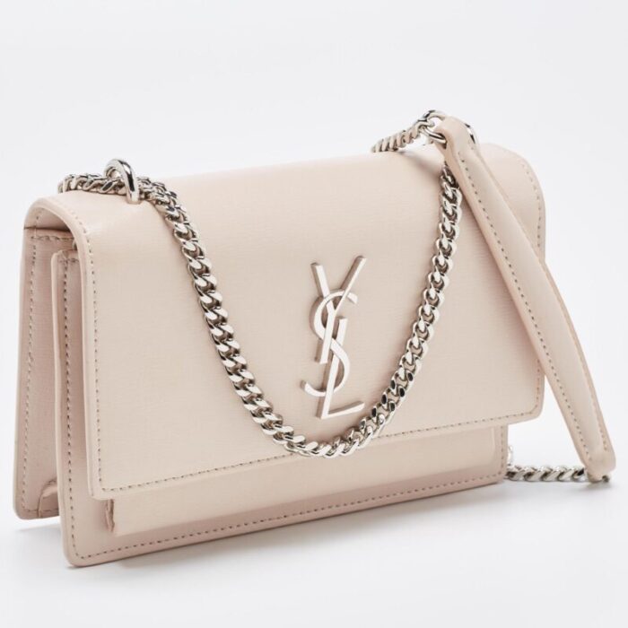 saint laurent light pink leather sunset wallet on chain 9096