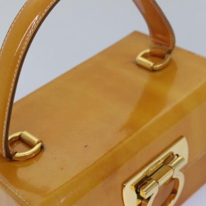 salvatore ferragamo gancini hand bag enamel yellow auth 79133 4282