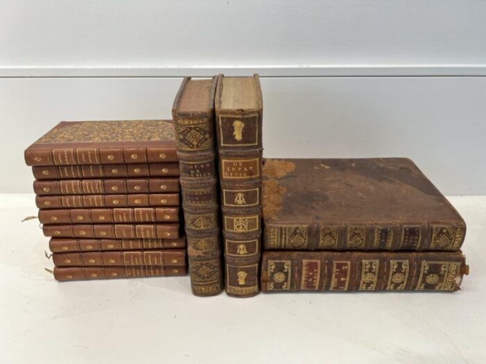 set of 13 antique 18th century19th century french leather bound books 4515