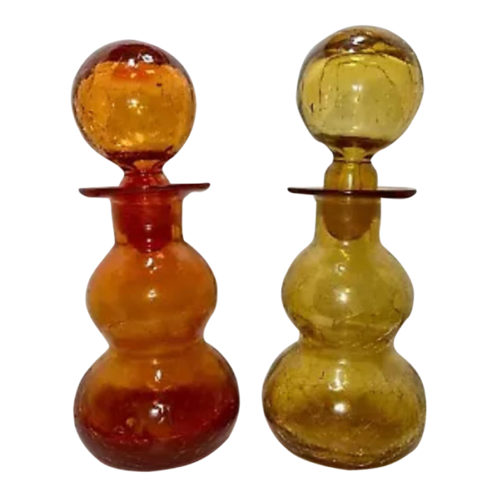 set of 2 vintage yellow and orange decantersgenie bottles handmade 1588