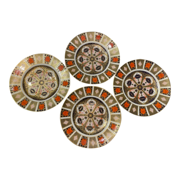 set of 4 royal crown derby dinner plates old imari pattern 1128 1970s 5485