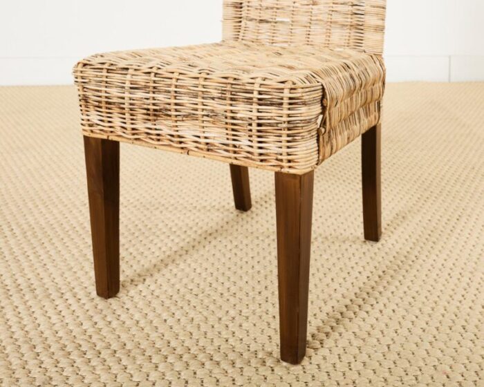 set of four organic modern rattan wicker dining chairs 1036