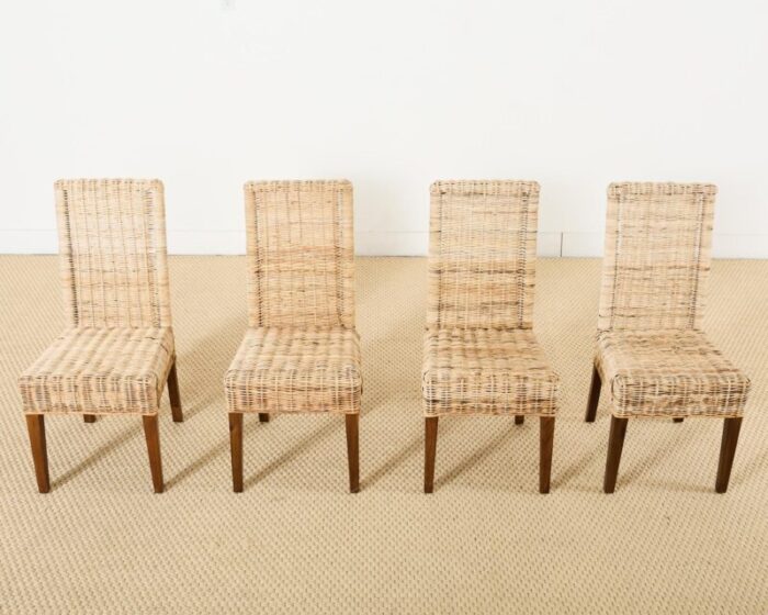 set of four organic modern rattan wicker dining chairs 2656