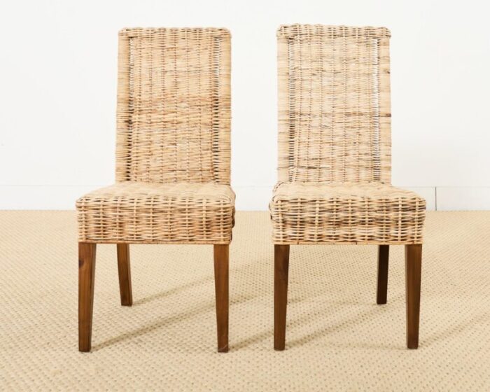 set of four organic modern rattan wicker dining chairs 3015