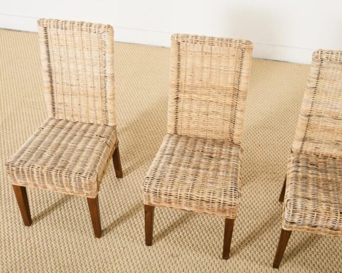 set of four organic modern rattan wicker dining chairs 3435