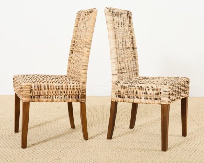 set of four organic modern rattan wicker dining chairs 8114