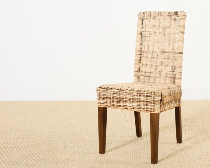 set of four organic modern rattan wicker dining chairs 8347