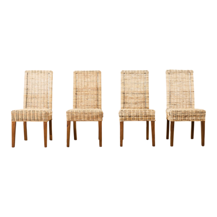 set of four organic modern rattan wicker dining chairs 9094