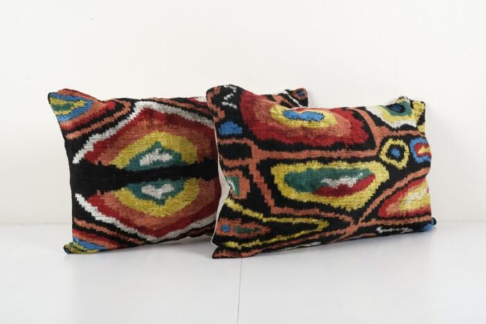 silk and ikat velvet rainbow cushion covers 2010s set of 2 3