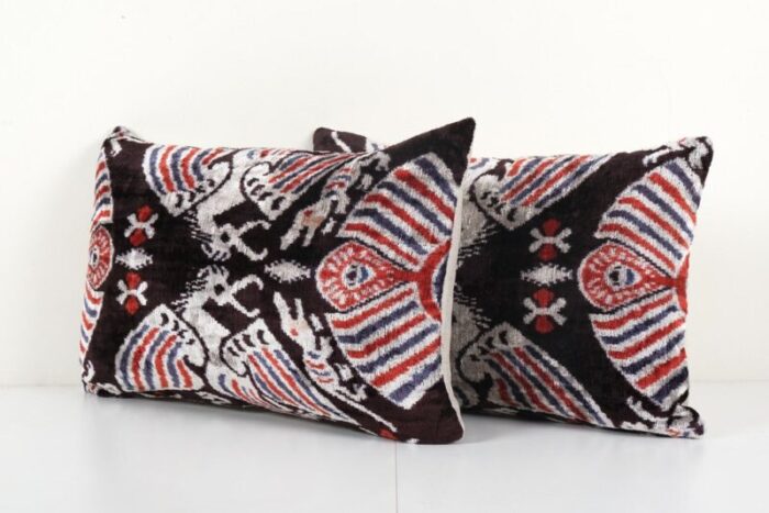 silk and velvet animal ikat lumbar cushion covers 2010s set of 2 2