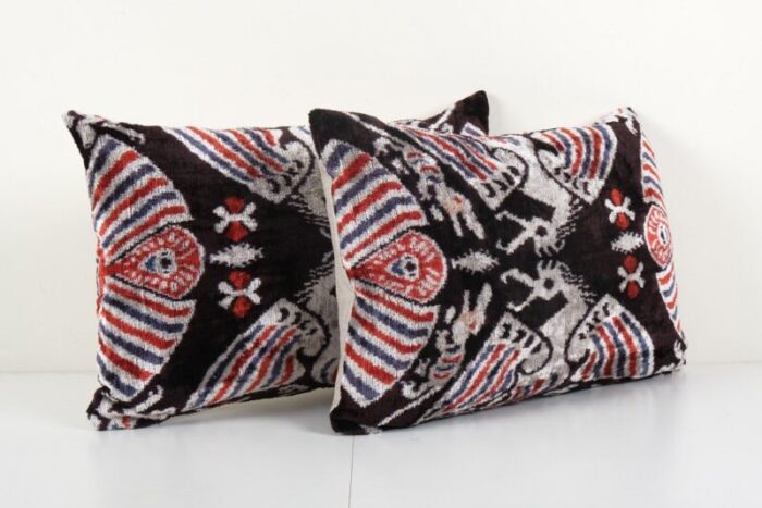 silk and velvet animal ikat lumbar cushion covers 2010s set of 2 3