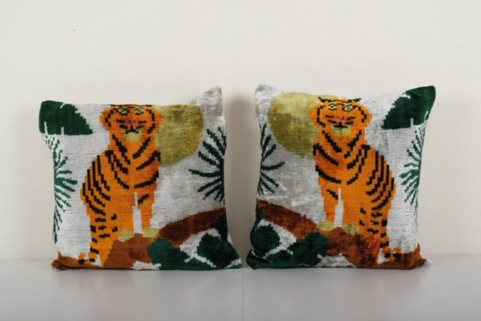 silk and velvet square tiger cushion covers set of 2 1