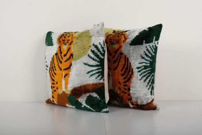 silk and velvet square tiger cushion covers set of 2 4