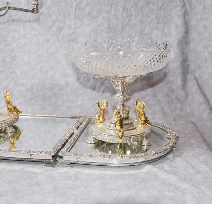 silver plate and glass epergne tray 17