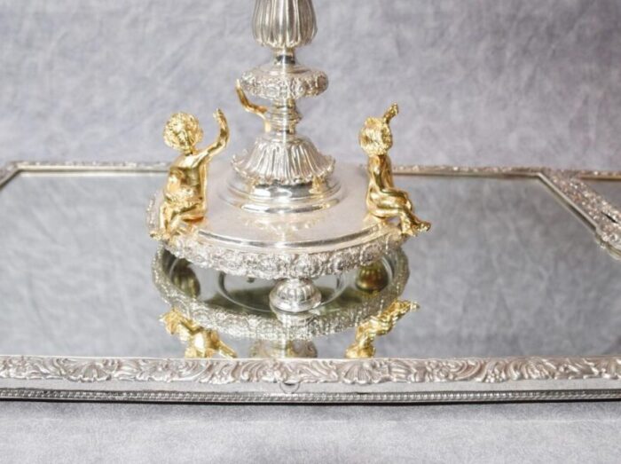 silver plate and glass epergne tray 4