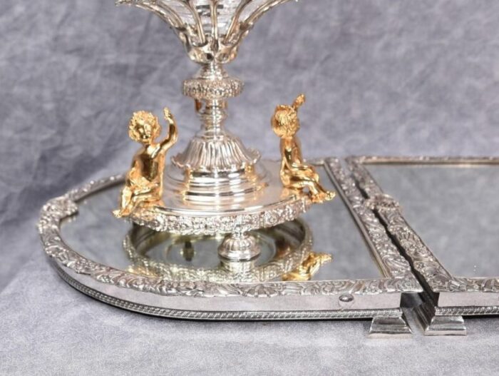 silver plate and glass epergne tray 5