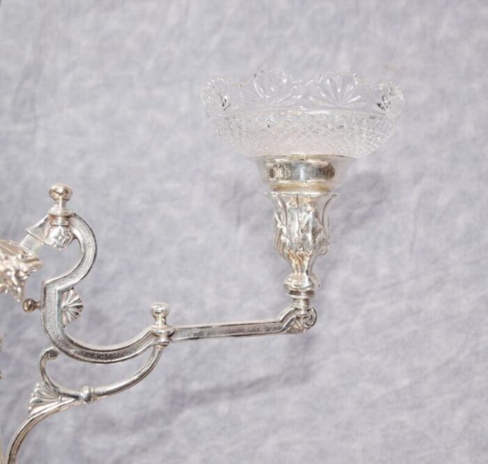 silver plate and glass epergne tray 7