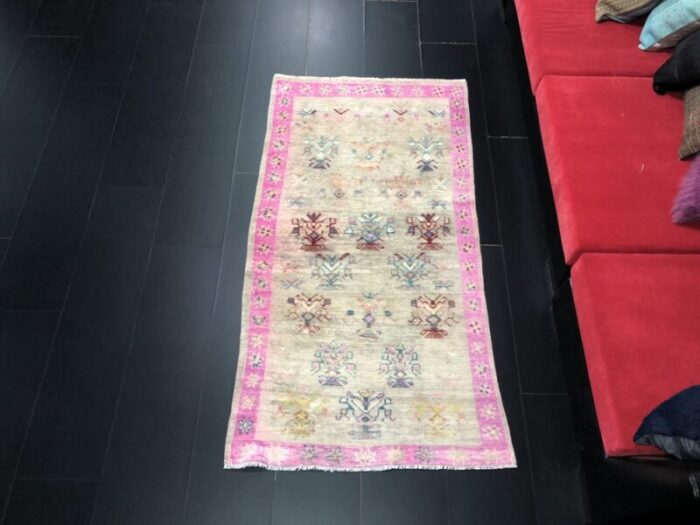 small beige and pink hand knotted wool area rug 2