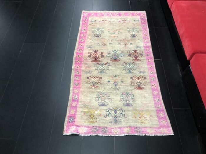 small beige and pink hand knotted wool area rug 3