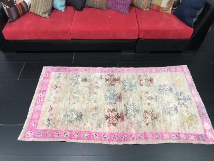 small beige and pink hand knotted wool area rug 4