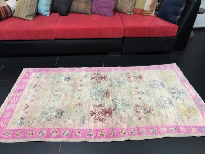 small beige and pink hand knotted wool area rug 5