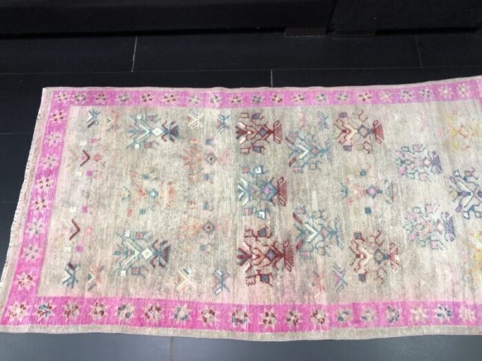 small beige and pink hand knotted wool area rug 6