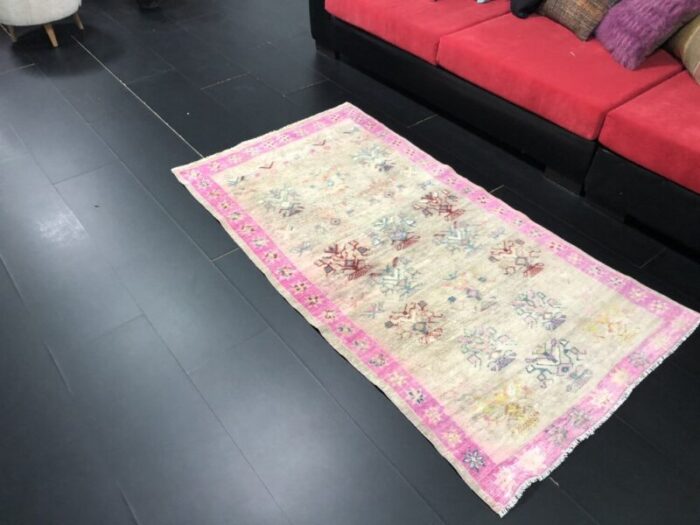 small beige and pink hand knotted wool area rug 7