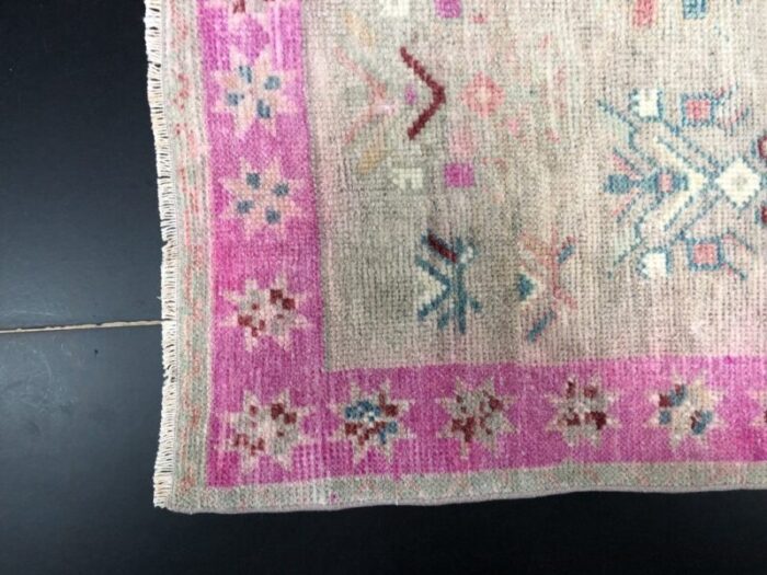 small beige and pink hand knotted wool area rug 8