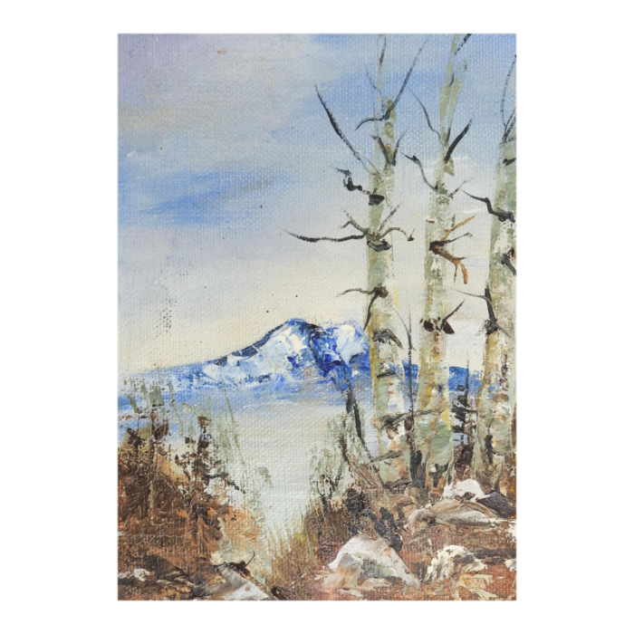 small impressionist mountain and aspens landscape painting 0258