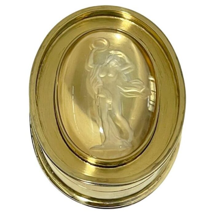 small oval dutch silver gold plated box with a scene of the goddess of victory 1980s 1