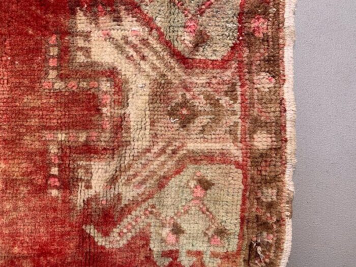 small vintage turkish red beige wool rug 2