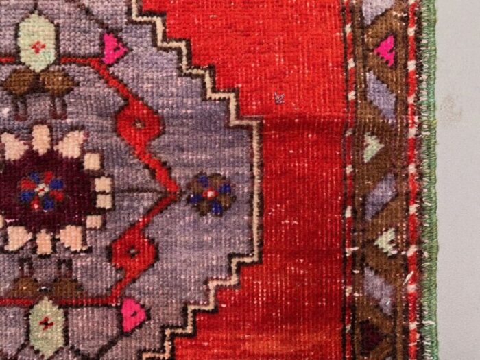 small vintage turkish red wool rug 2