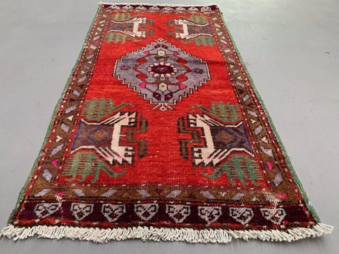 small vintage turkish red wool rug 3