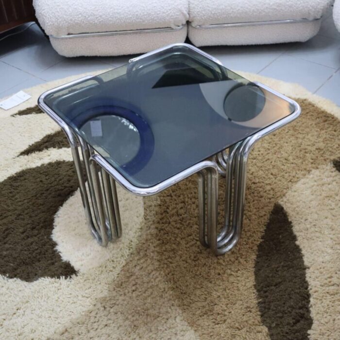 smoked glass chrome coffee tables 1970s set of 3 7121